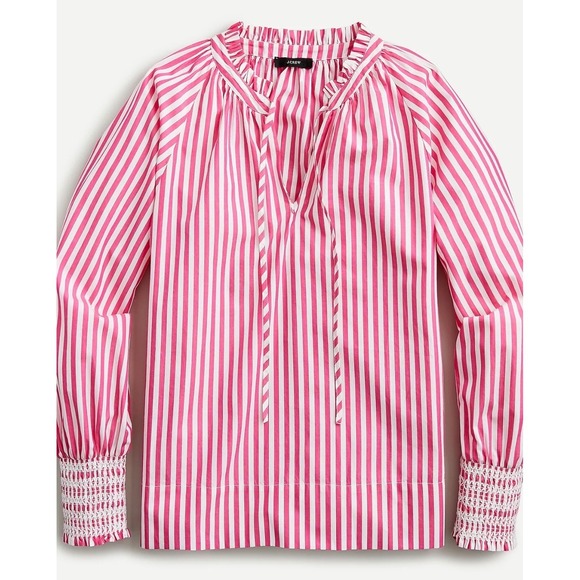 J.Crew Tops - J.Crew Popover Top Stripe Pink White XS Cotton Blouse preppy dainty whimsy resor